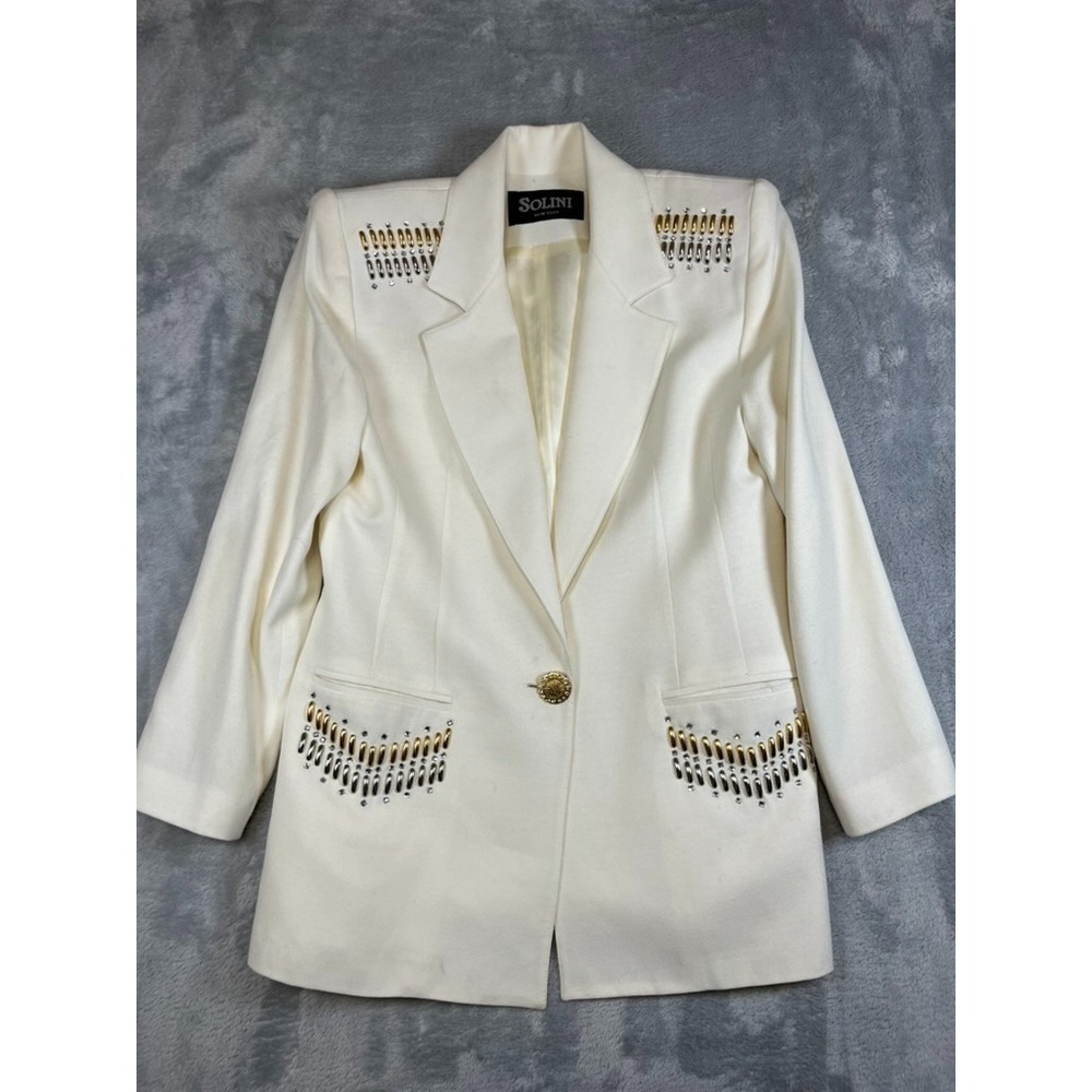 Solini New York Cream Studded Blazer Jacket Women 8 Embellished Vintage USA